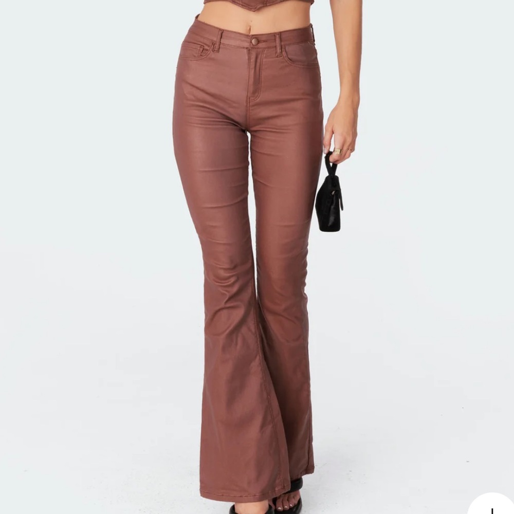 Edikted brown leather flare pants - Picture 1 of 7